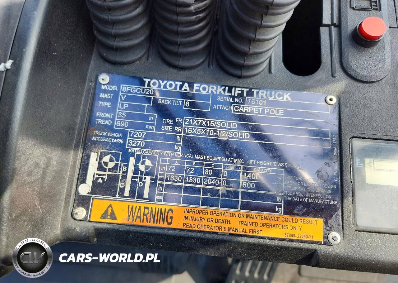2016 Toyota 8Fgcu20 Forklift VIN:76101 - 10