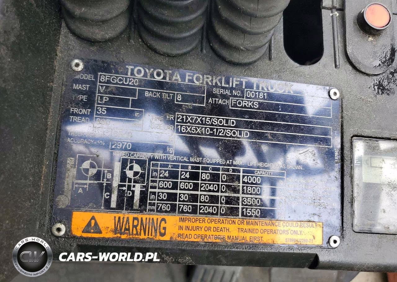 2019 Toyota 8Fgcu20 Forklift VIN:181 - 10