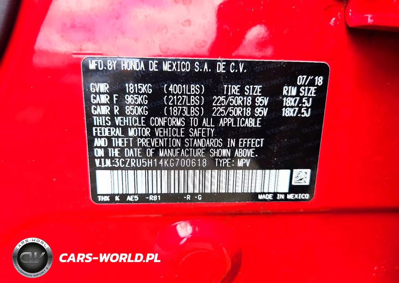 2019 Honda Hr-V Sport VIN:3CZRU5H14KG700618 - 12