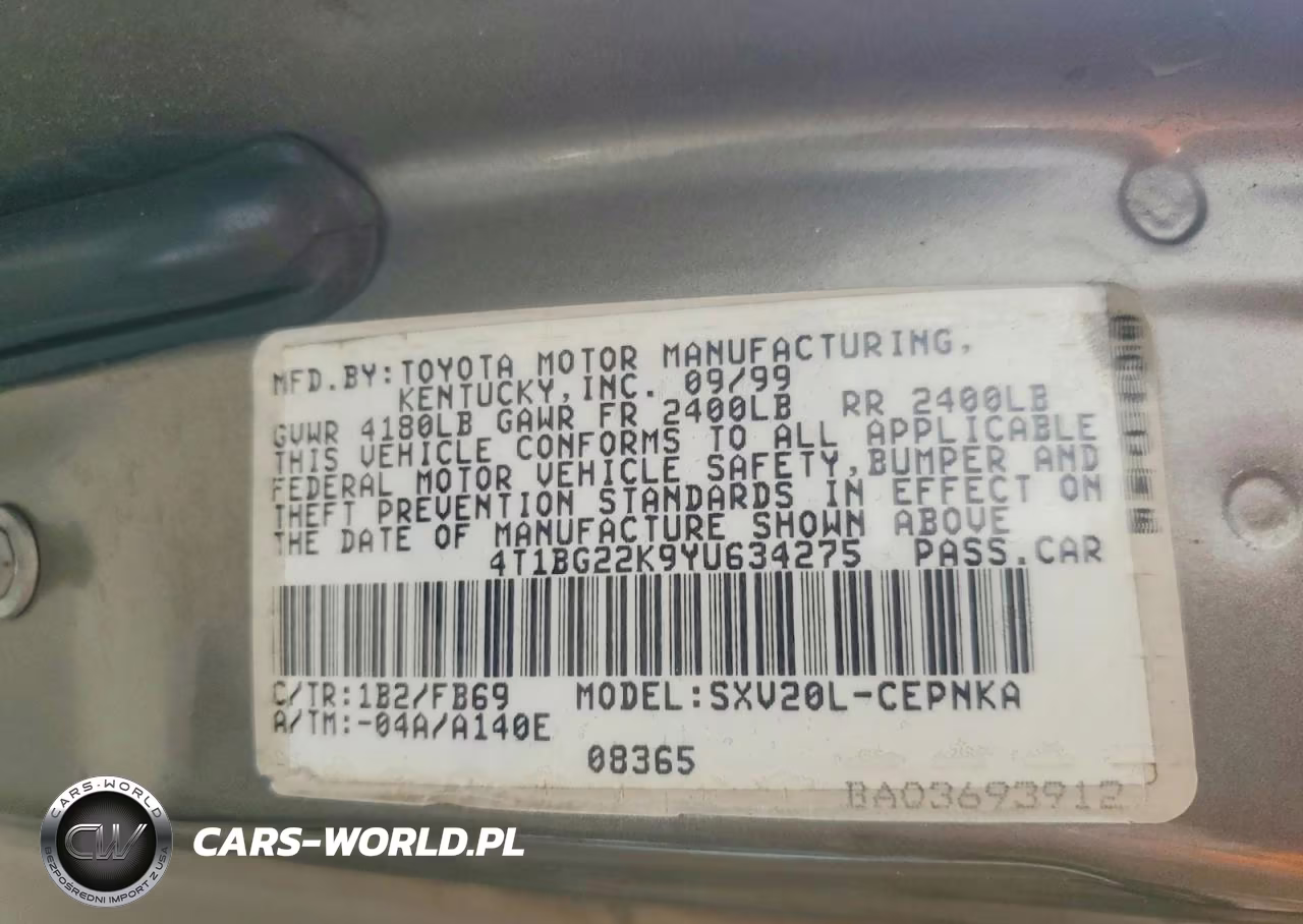 2000 Toyota Camry Le VIN:4T1BG22K9YU634275 - 12