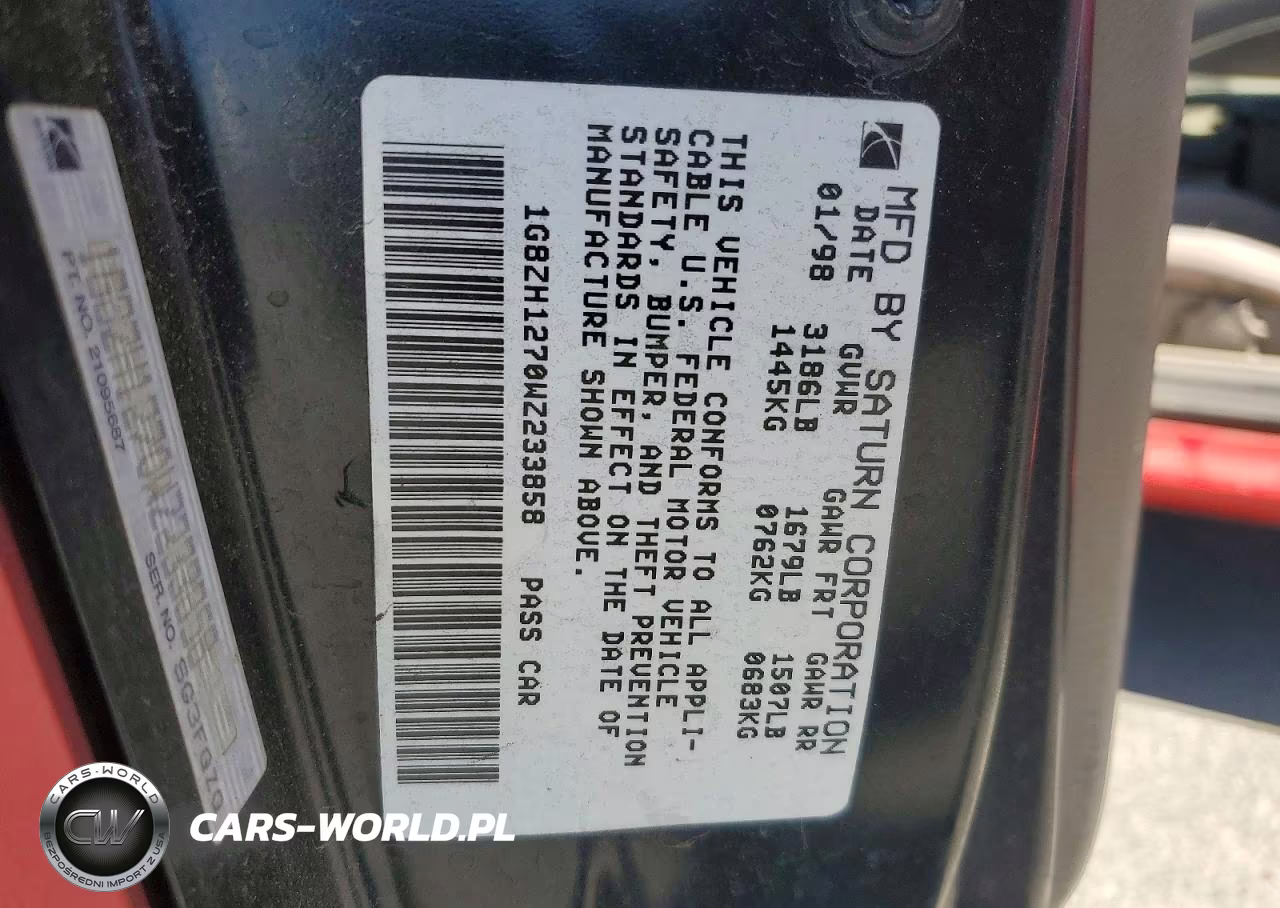 1998 Saturn Sc2 VIN:1G8ZH1270WZ233858 - 12