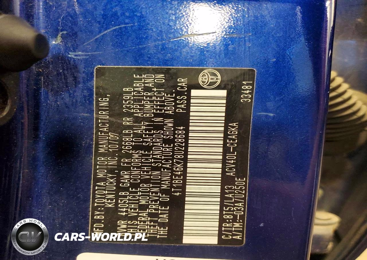 2008 Toyota Camry Xle VIN:4T1BE46K78U228684 - 12