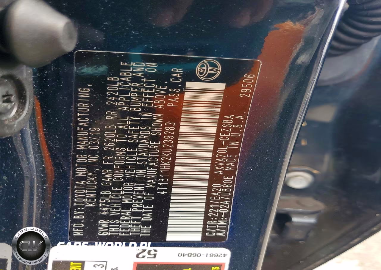 2019 Toyota Camry Se VIN:4T1B11HK2KU239283 - 12