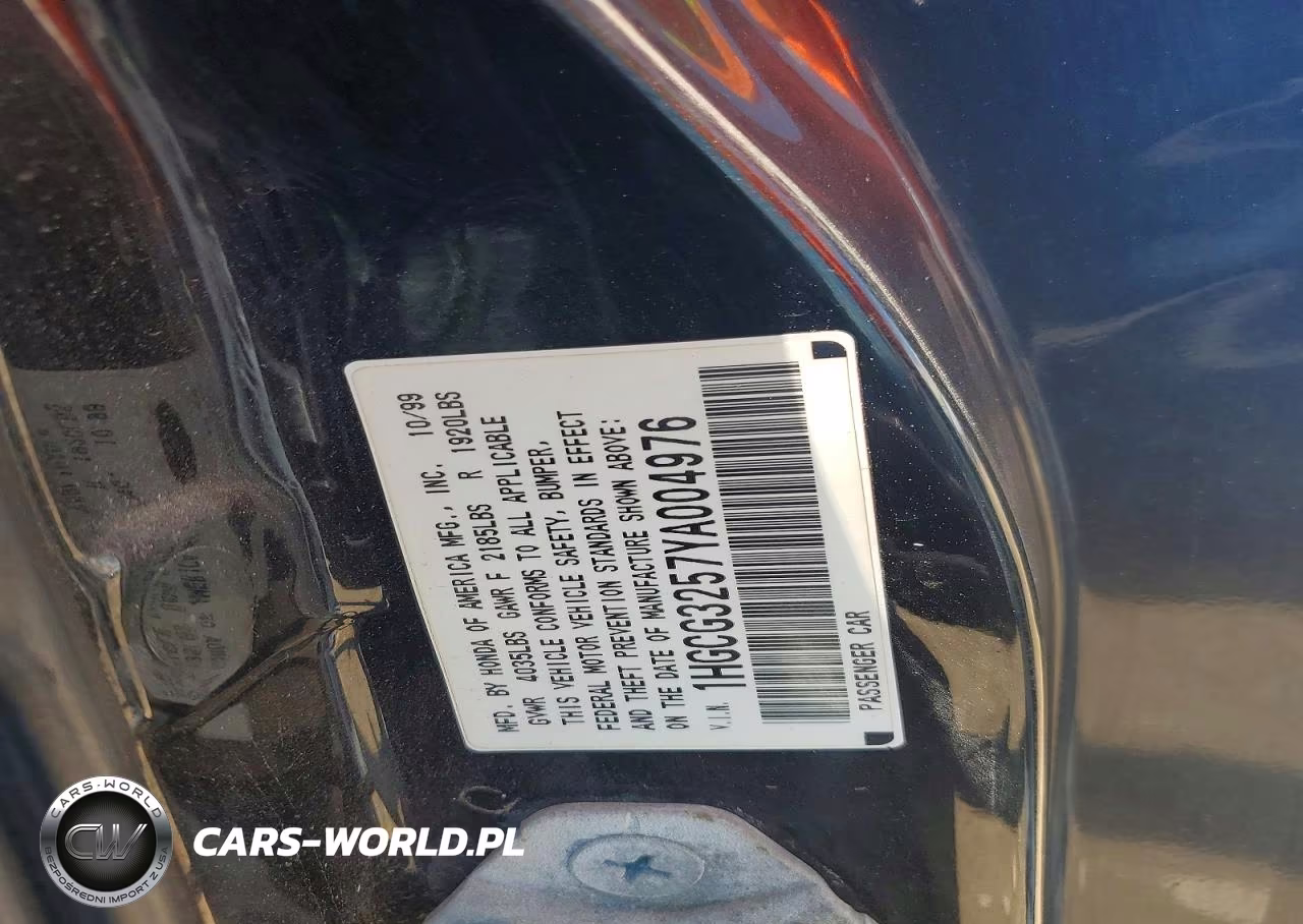 2000 Honda Accord Ex VIN:1HGCG3257YA004976 - 12