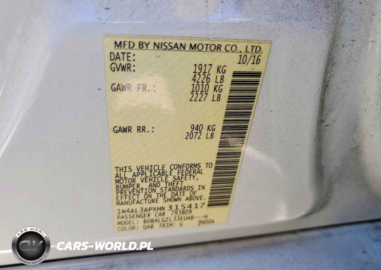 2017 Nissan Altima 2.5 S VIN:1N4AL3APXHN315417 - 12