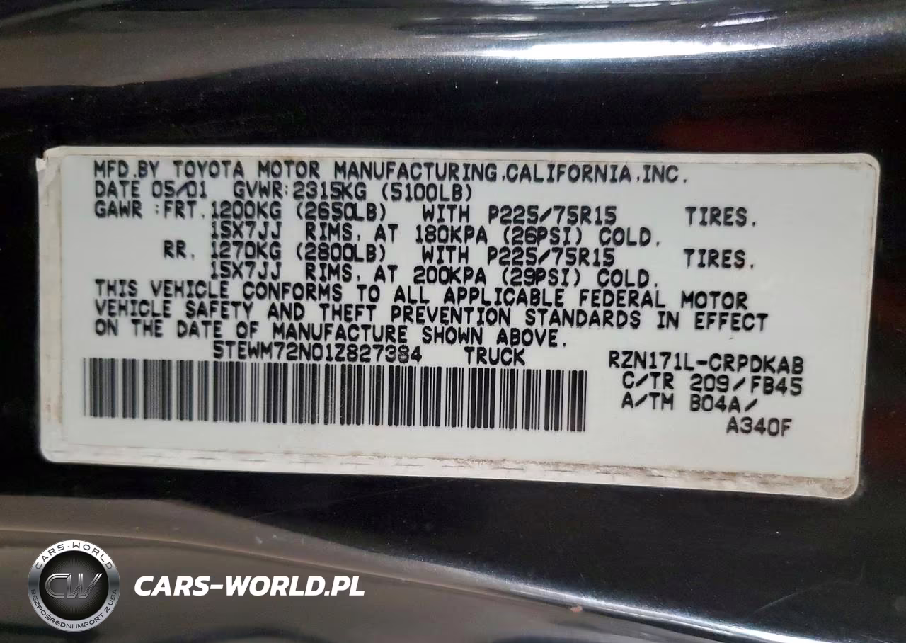 2001 Toyota Uk VIN:5TEWM72N01Z827384 - 12