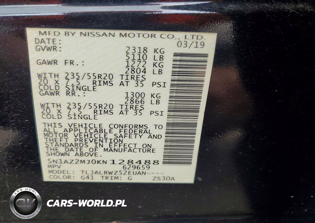 2019 Nissan Murano Sl VIN:5N1AZ2MJ0KN128488 - 13