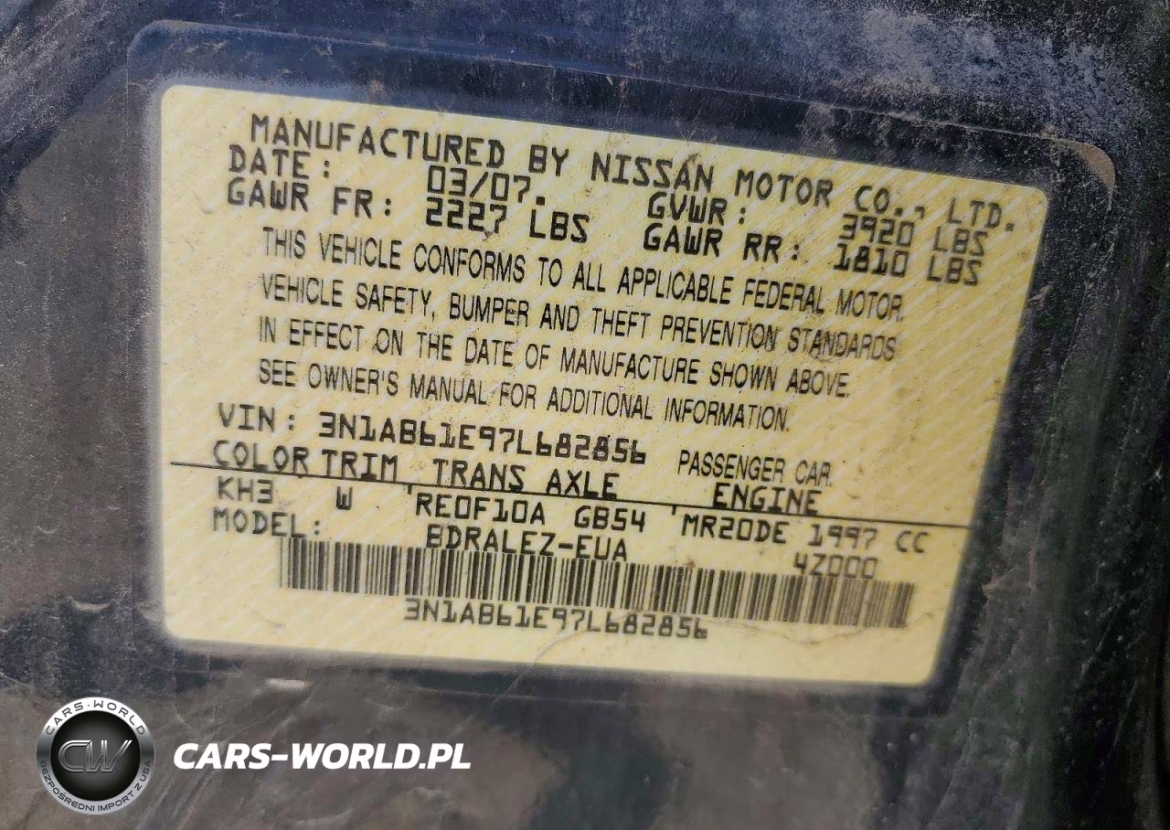 2007 Nissan Sentra 2.0 VIN:3N1AB61E97L682856 - 12