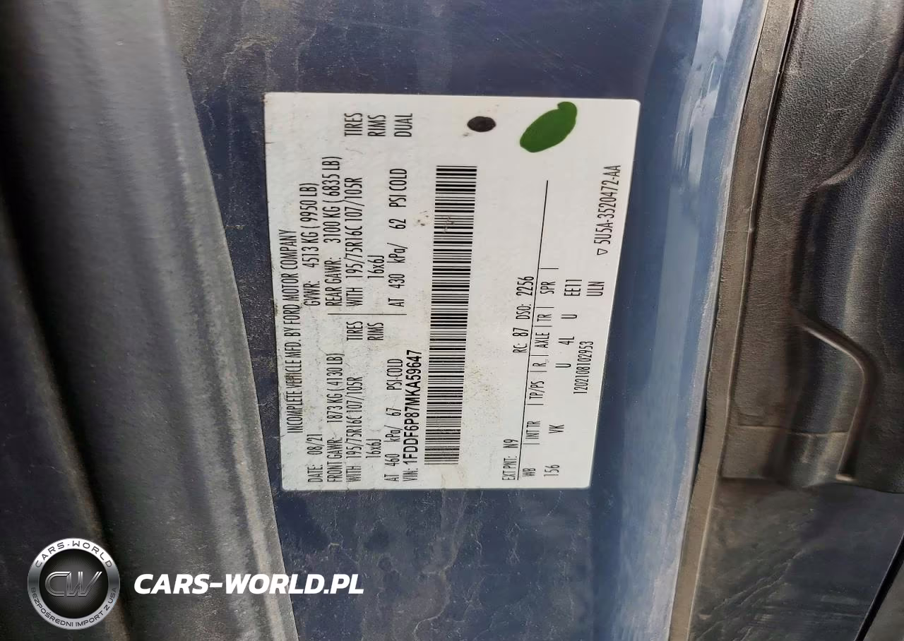 2021 Ford Transit Delivery Truck VIN:1FDDF6P87MKA59647 - 13