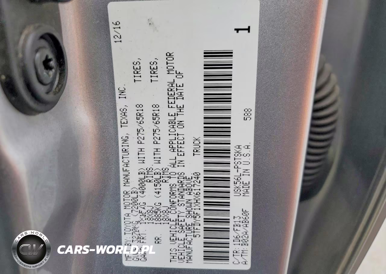 2017 Toyota Tundra Sr5 VIN:5TFDY5F1XHX617240 - 12