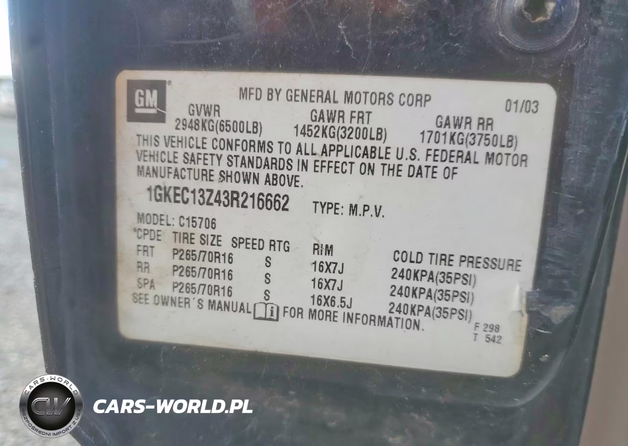 2003 GMC Yukon VIN:1GKEC13Z43R216662 - 13