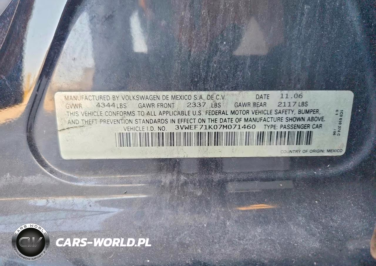 2007 Volkswagen Jetta Wolfsburg VIN:3VWEF71K07M071460 - 12