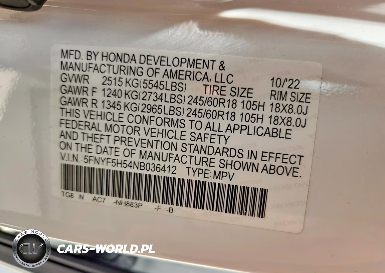 2022 Honda Pilot Exl VIN:5FNYF5H54NB036412 - 13