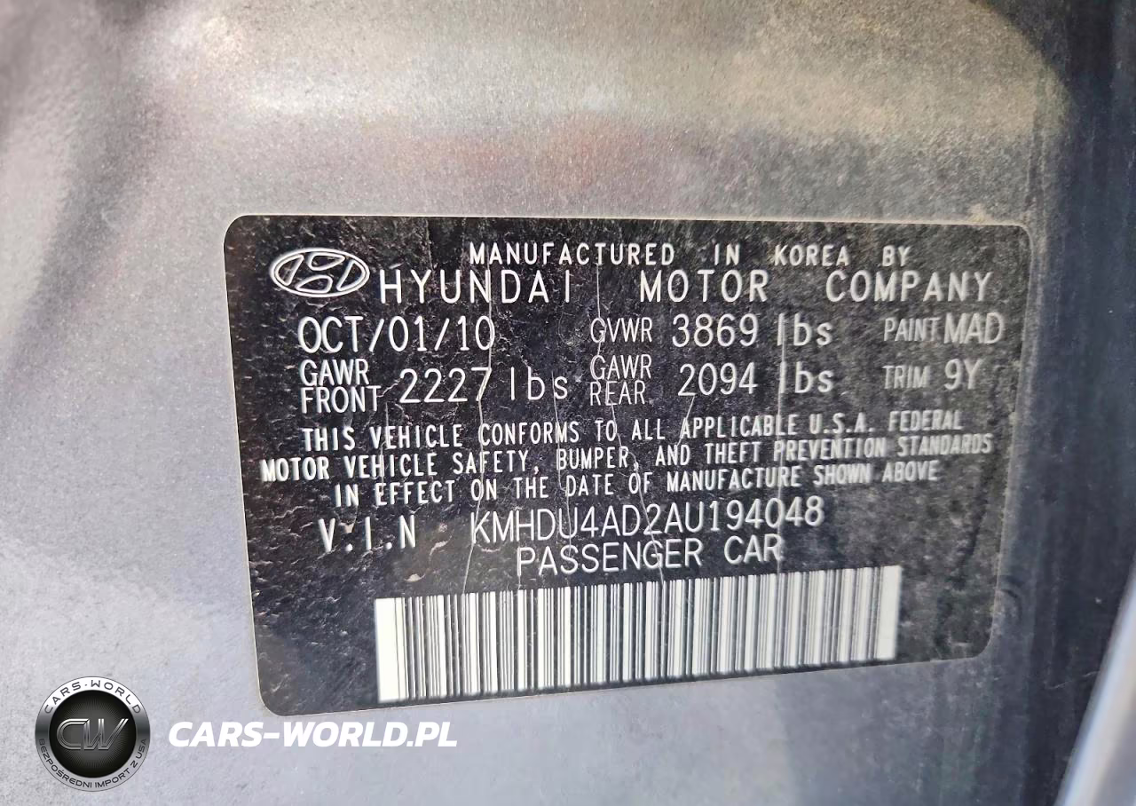 2010 Hyundai Elantra Gls VIN:KMHDU4AD2AU194048 - 12
