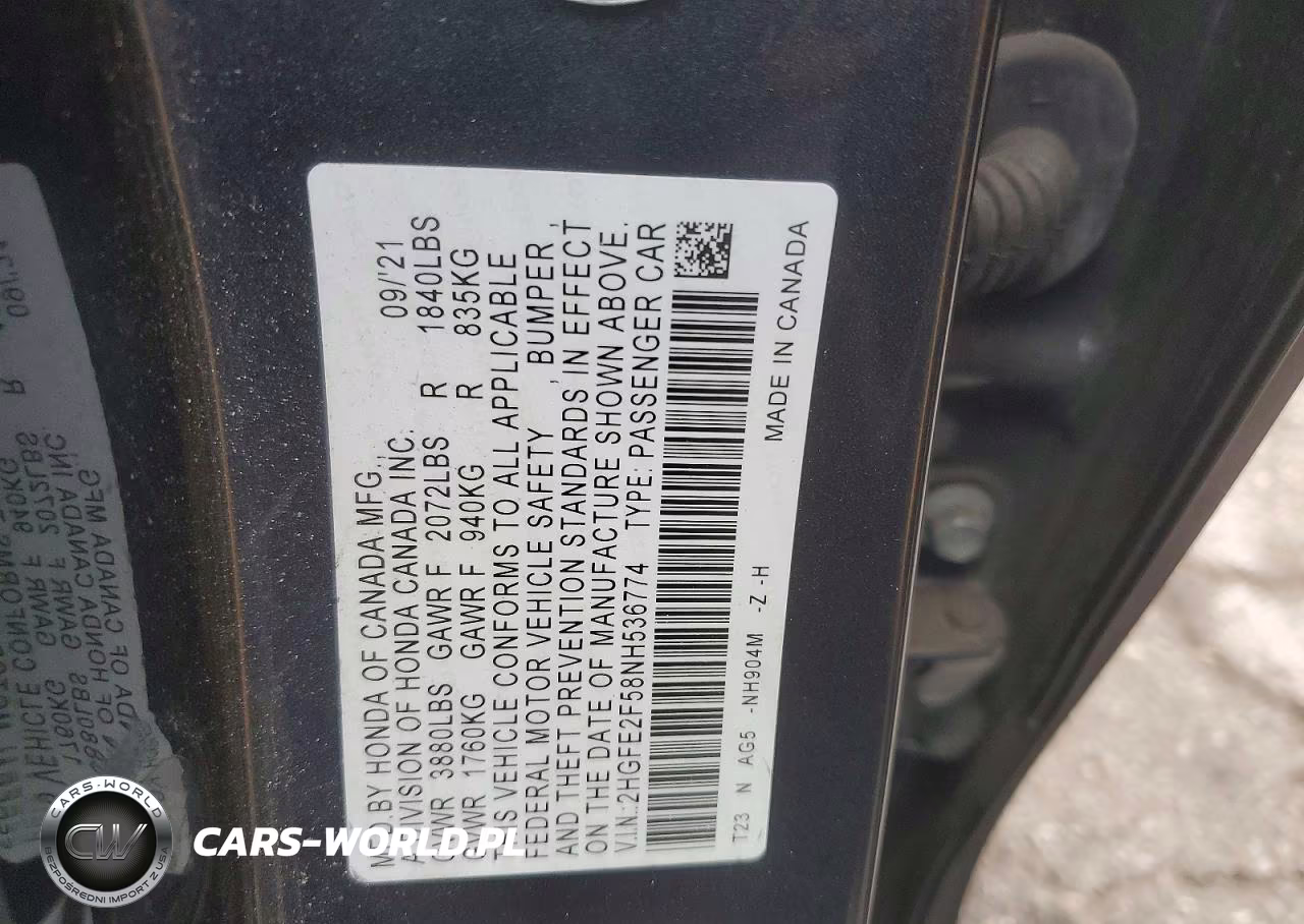 2022 Honda Civic Sport VIN:2HGFE2F58NH536774 - 12