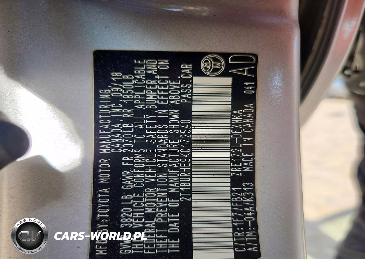 2019 Toyota Corolla Le VIN:2T1BURHE9KC172540 - 12
