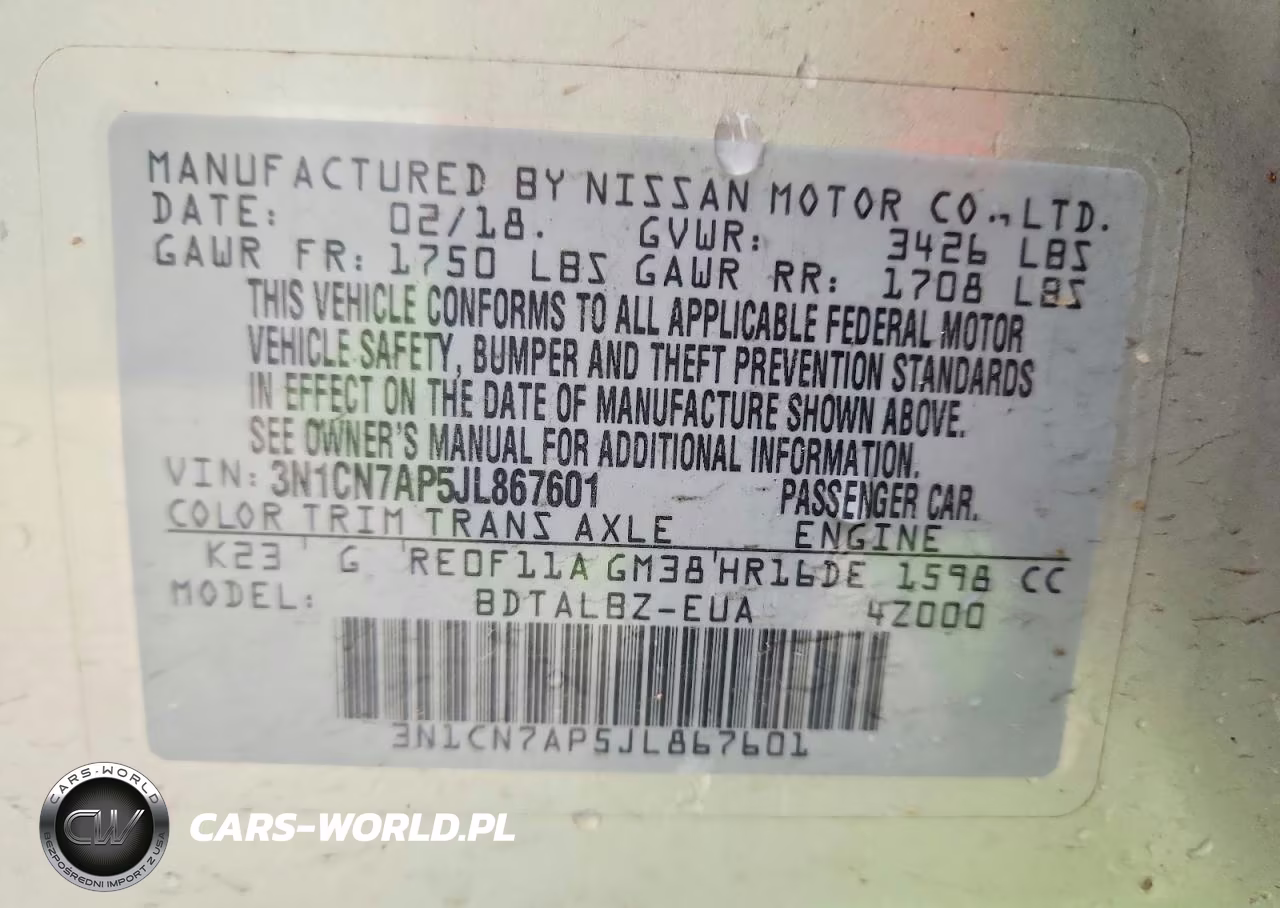2018 Nissan Versa Sv VIN:3N1CN7AP5JL867601 - 12