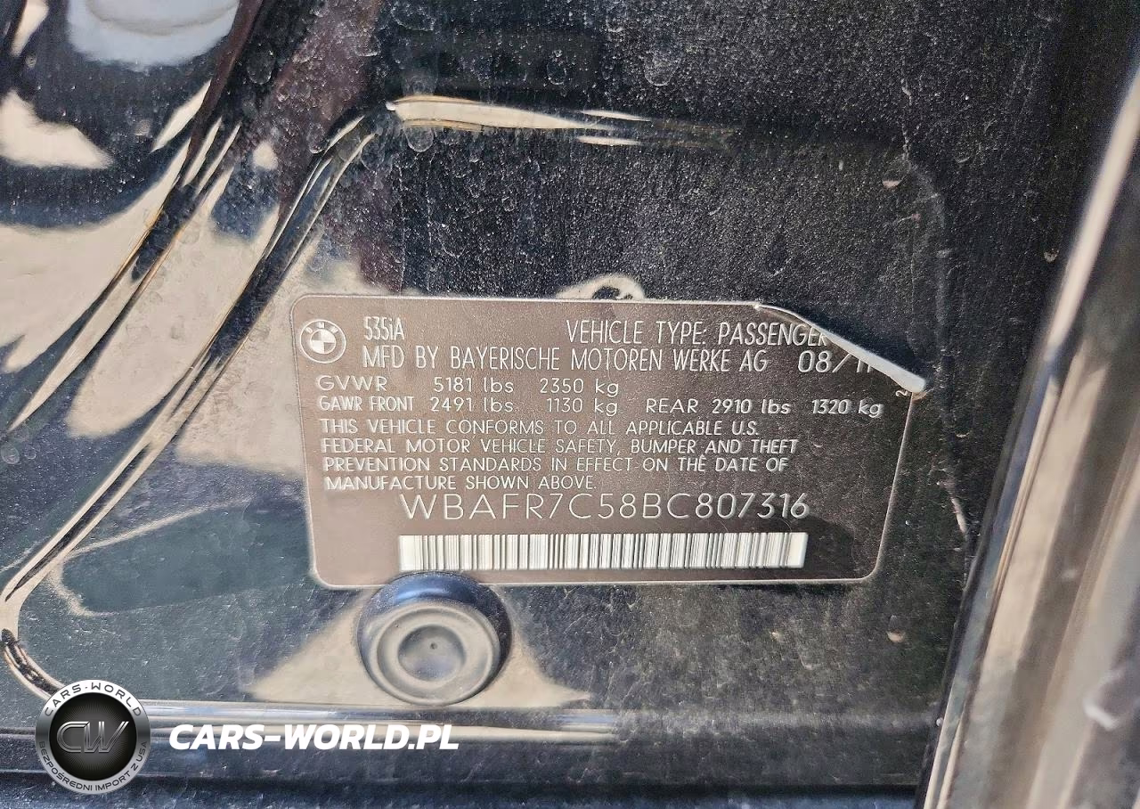 2011 BMW 535 I VIN:WBAFR7C58BC807316 - 12