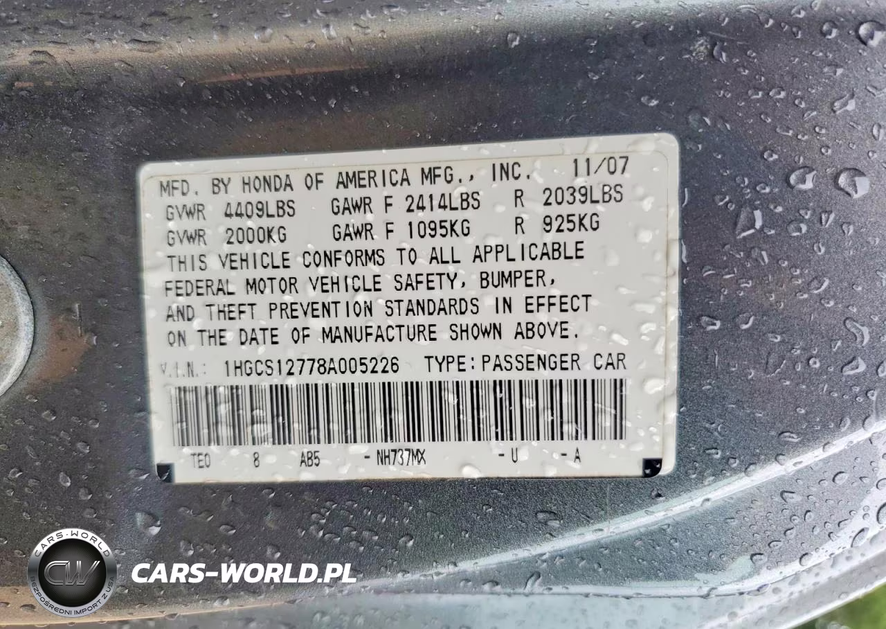 2008 Honda Accord Ex VIN:1HGCS12778A005226 - 12