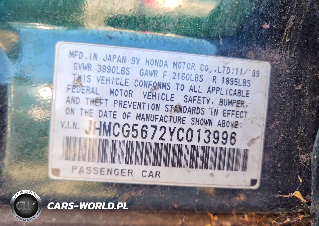 2000 Honda Accord Se VIN:JHMCG5672YC013996 - 13