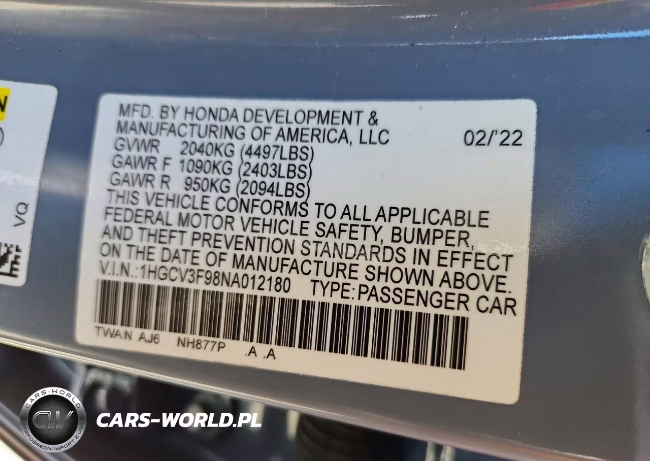 2022 Honda Accord Touring Hybrid VIN:1HGCV3F98NA012180 - 13