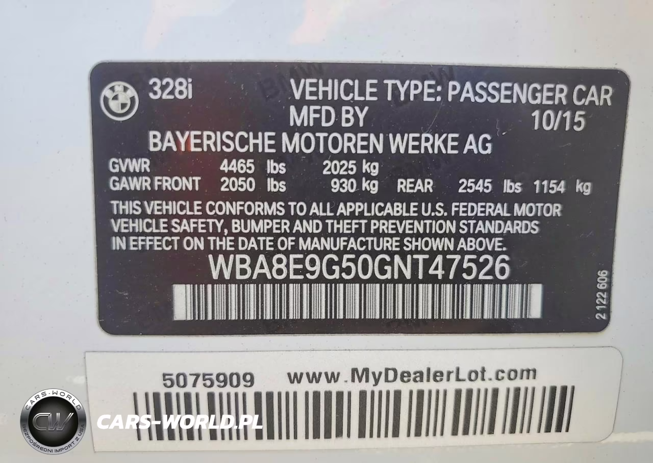 2016 BMW 328 I Sulev VIN:WBA8E9G50GNT47526 - 12