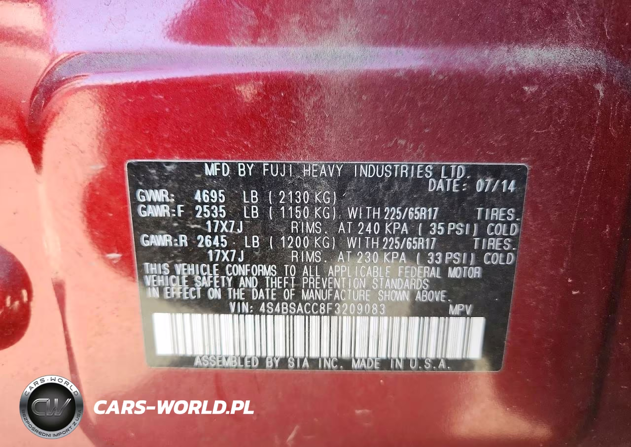 2015 Subaru Outback 2.5I Premium VIN:4S4BSACC8F3209083 - 12