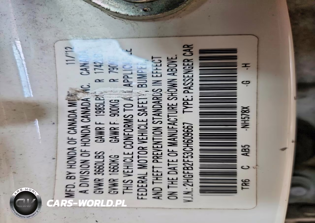 2012 Honda Civic Lx VIN:2HGFB2F53CH609667 - 12