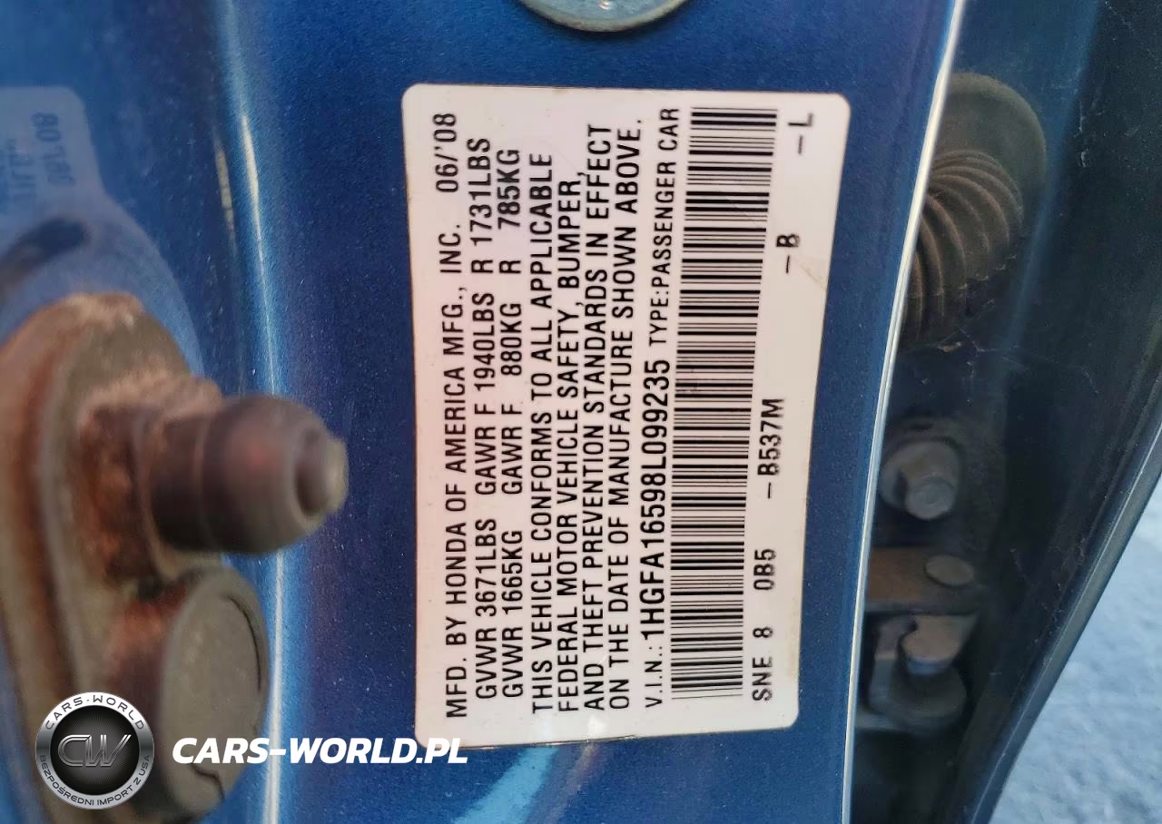 2008 Honda Civic Lx VIN:1HGFA16598L099235 - 13