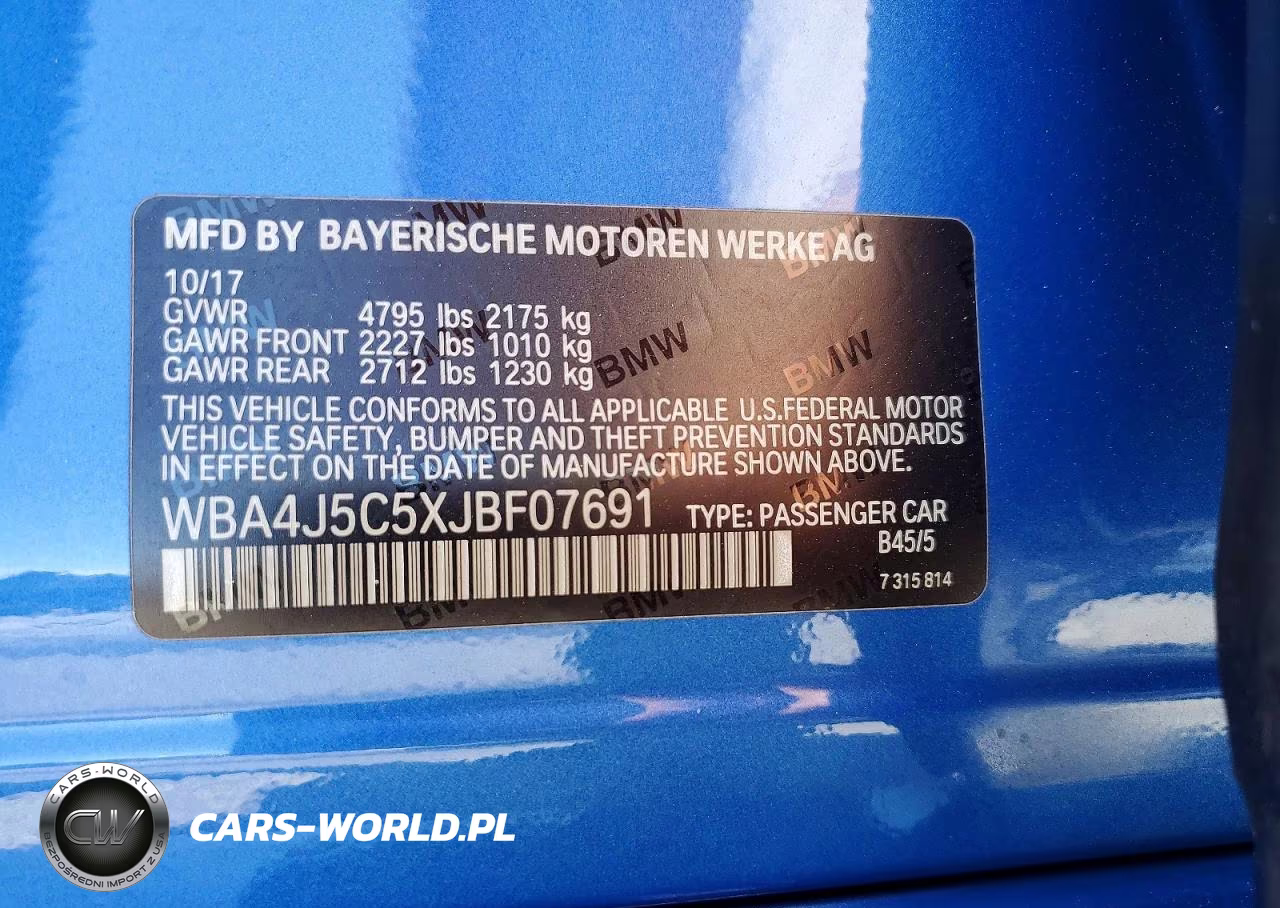 2018 BMW 440I Gran Coupe VIN:WBA4J5C5XJBF07691 - 12