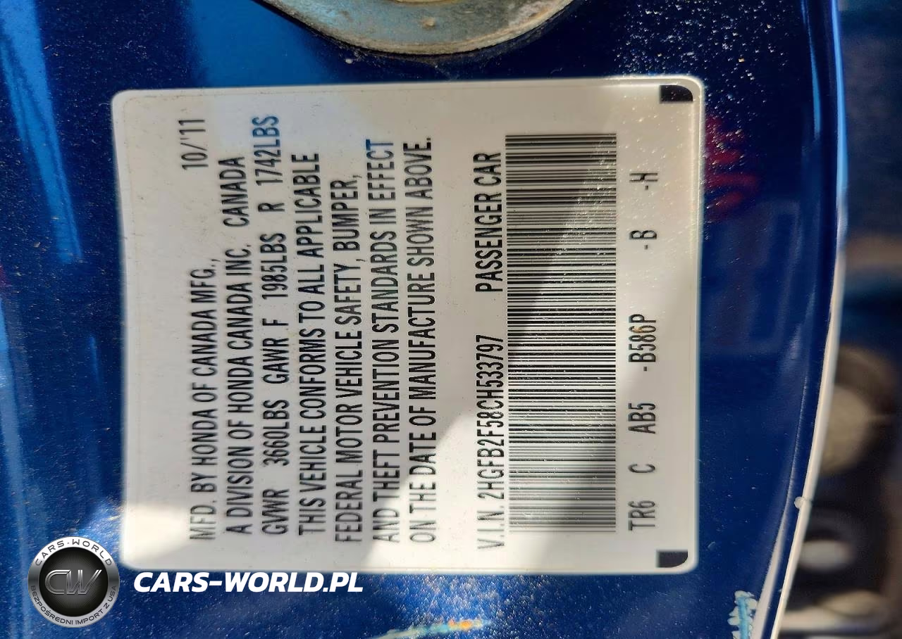 2012 Honda Civic Lx VIN:2HGFB2F58CH533797 - 12