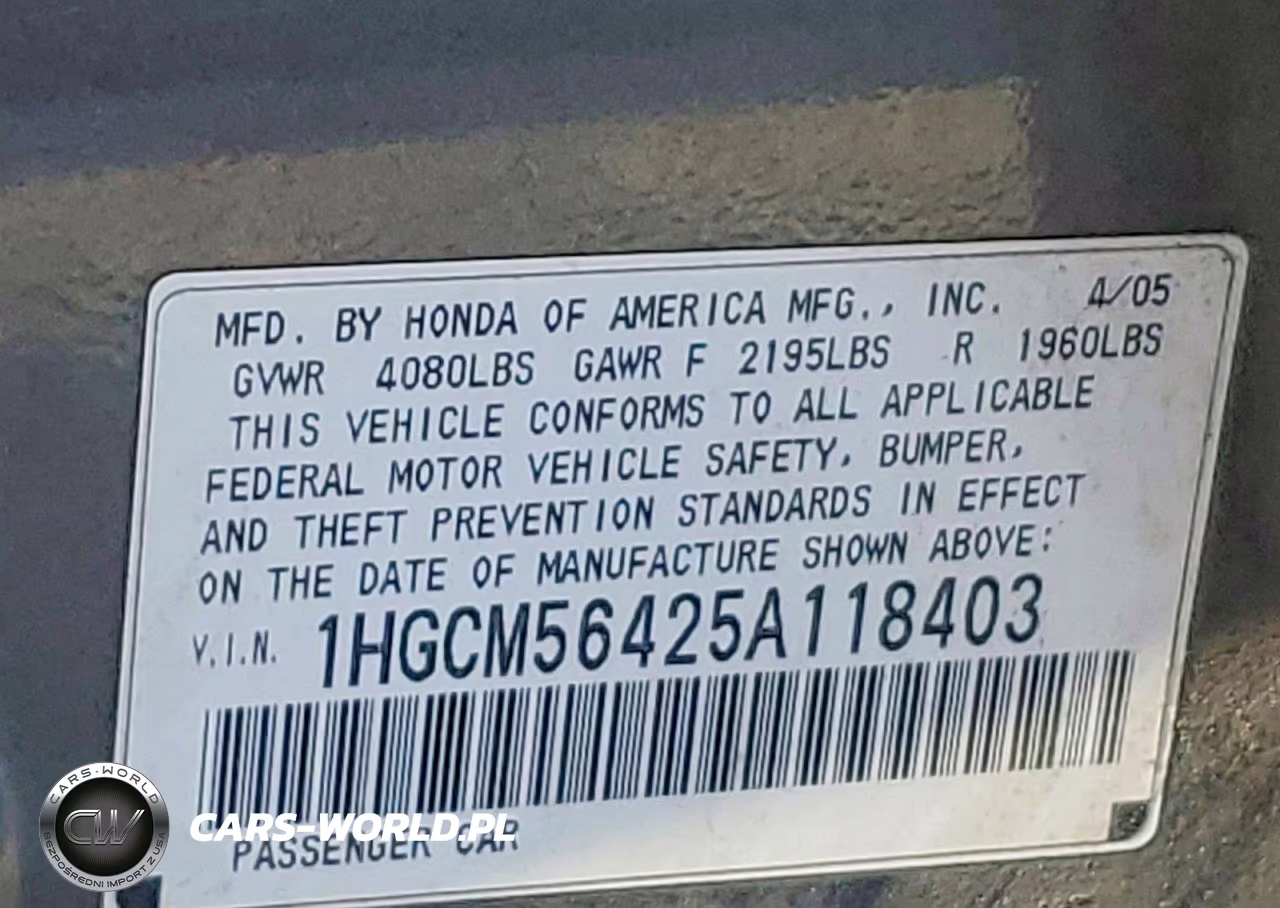 2005 Honda Accord Lx VIN:1HGCM56425A118403 - 12