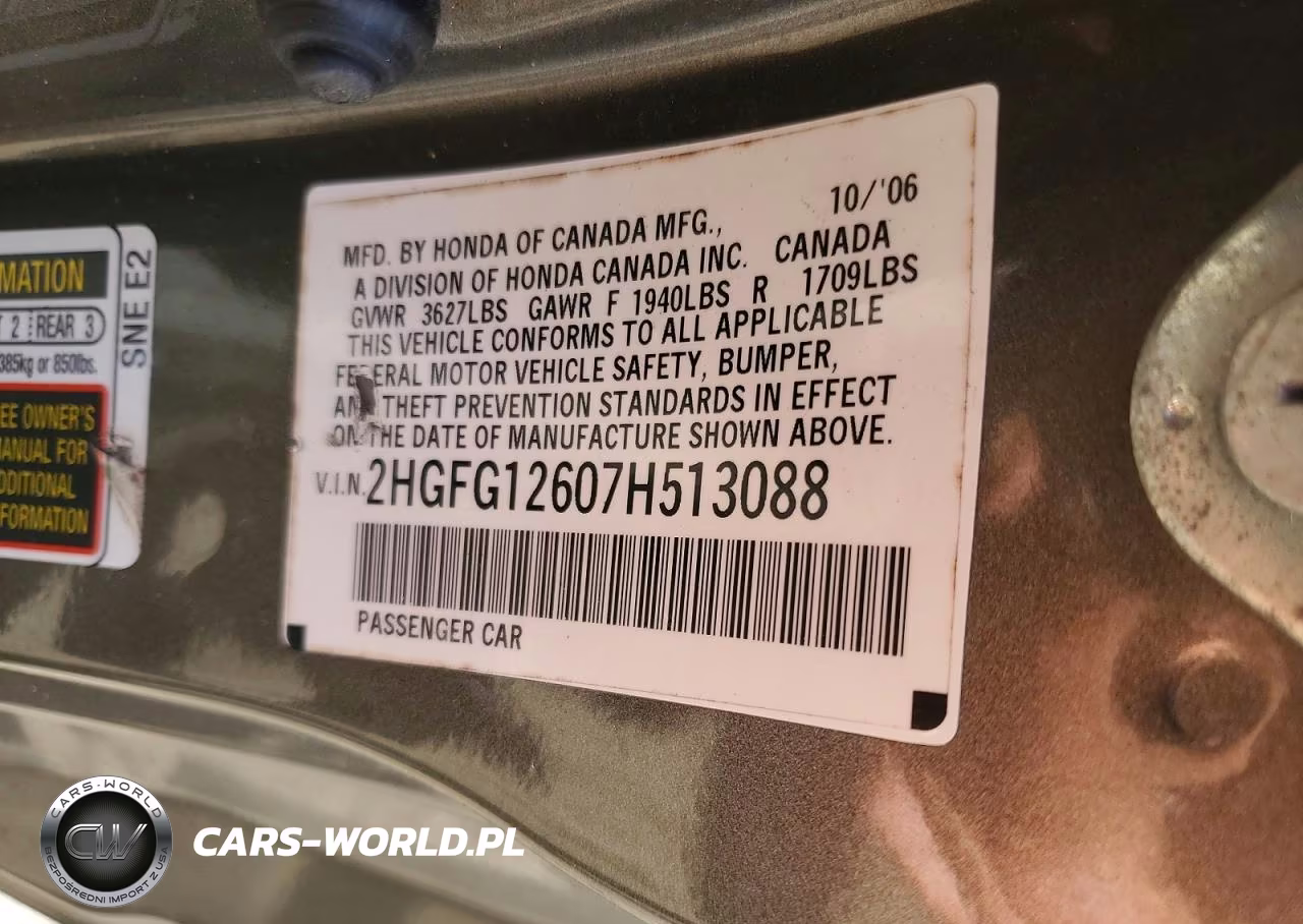 2007 Honda Civic Lx VIN:2HGFG12607H513088 - 12
