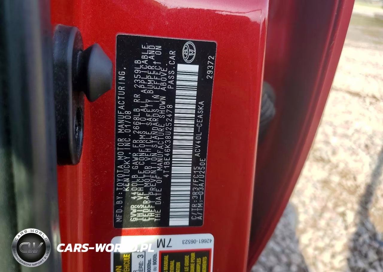2008 Toyota Camry Se VIN:4T1BE46K38U252478 - 13