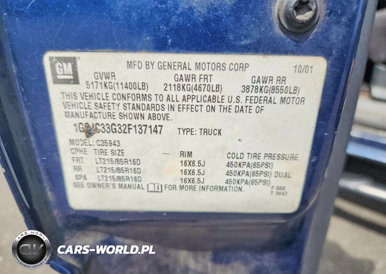 2002 Chevrolet Silverado C3500 VIN:1GCJC33G32F137147 - 13