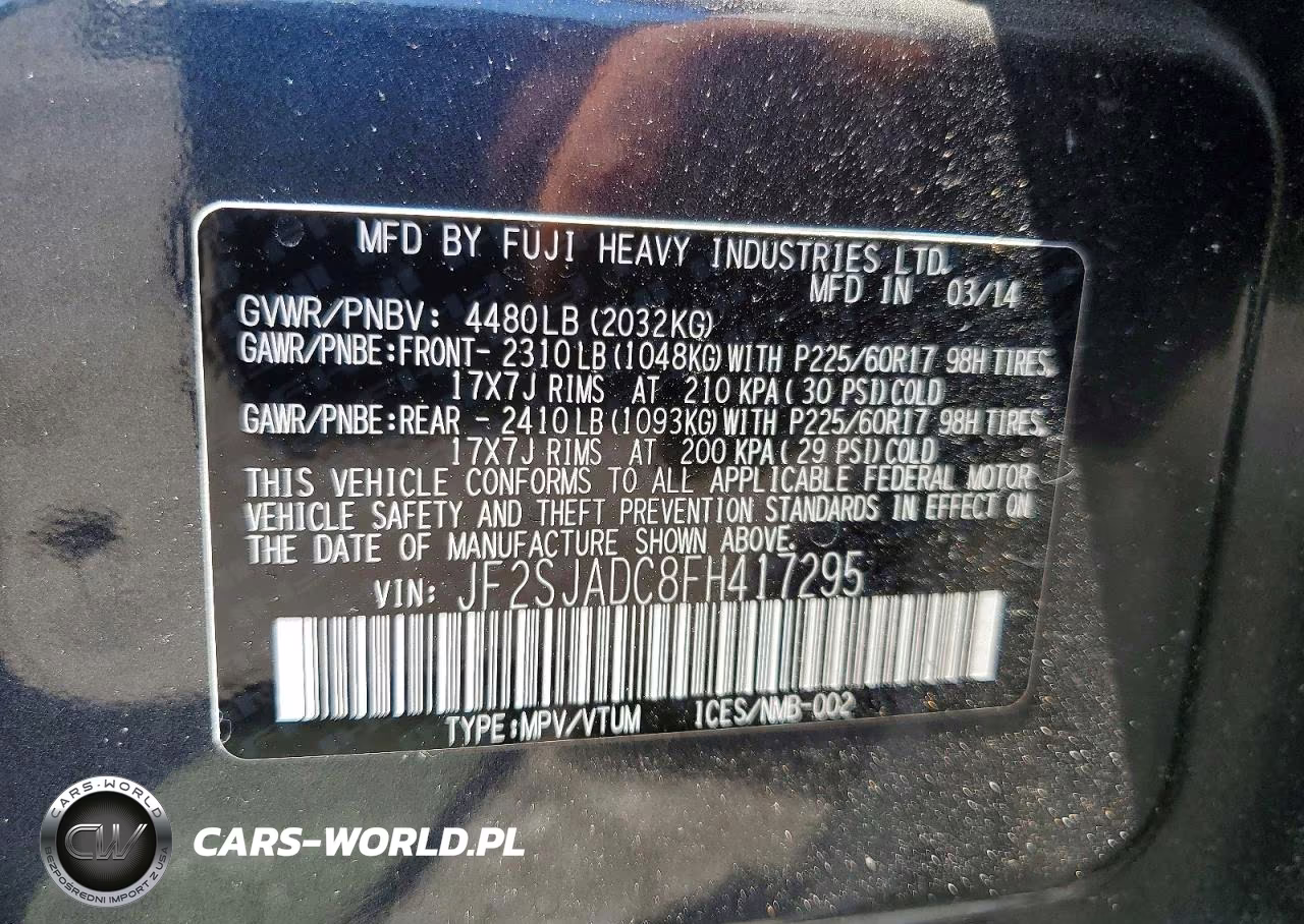 2015 Subaru Forester 2.5I Premium VIN:JF2SJADC8FH417295 - 14