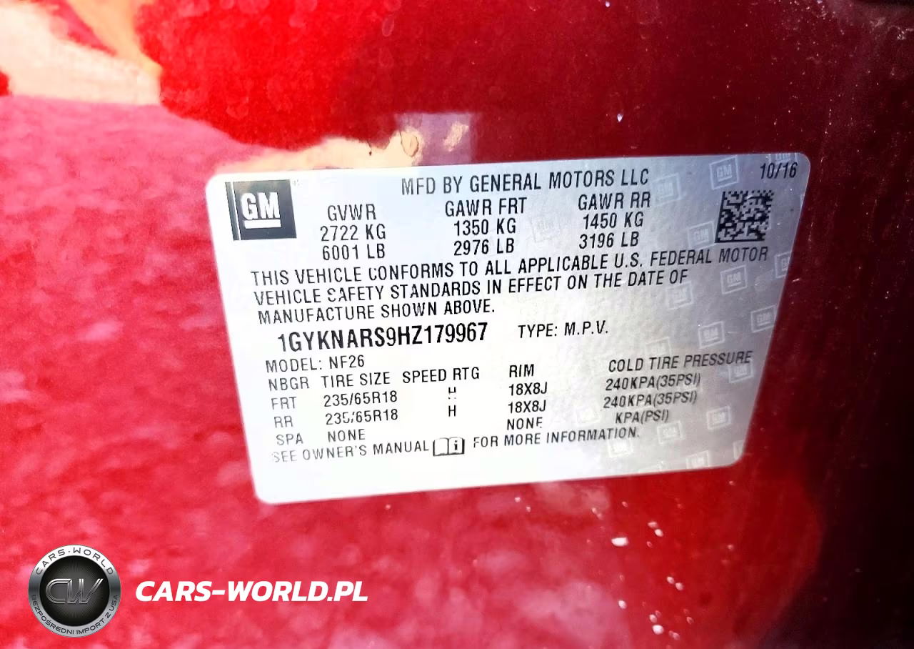 2017 Cadillac Xt5 VIN:1GYKNARS9HZ179967 - 14