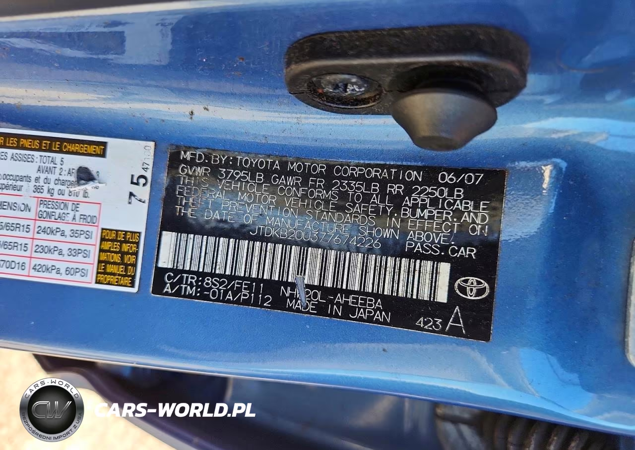 2007 Toyota Prius Base VIN:JTDKB20U377674226 - 12