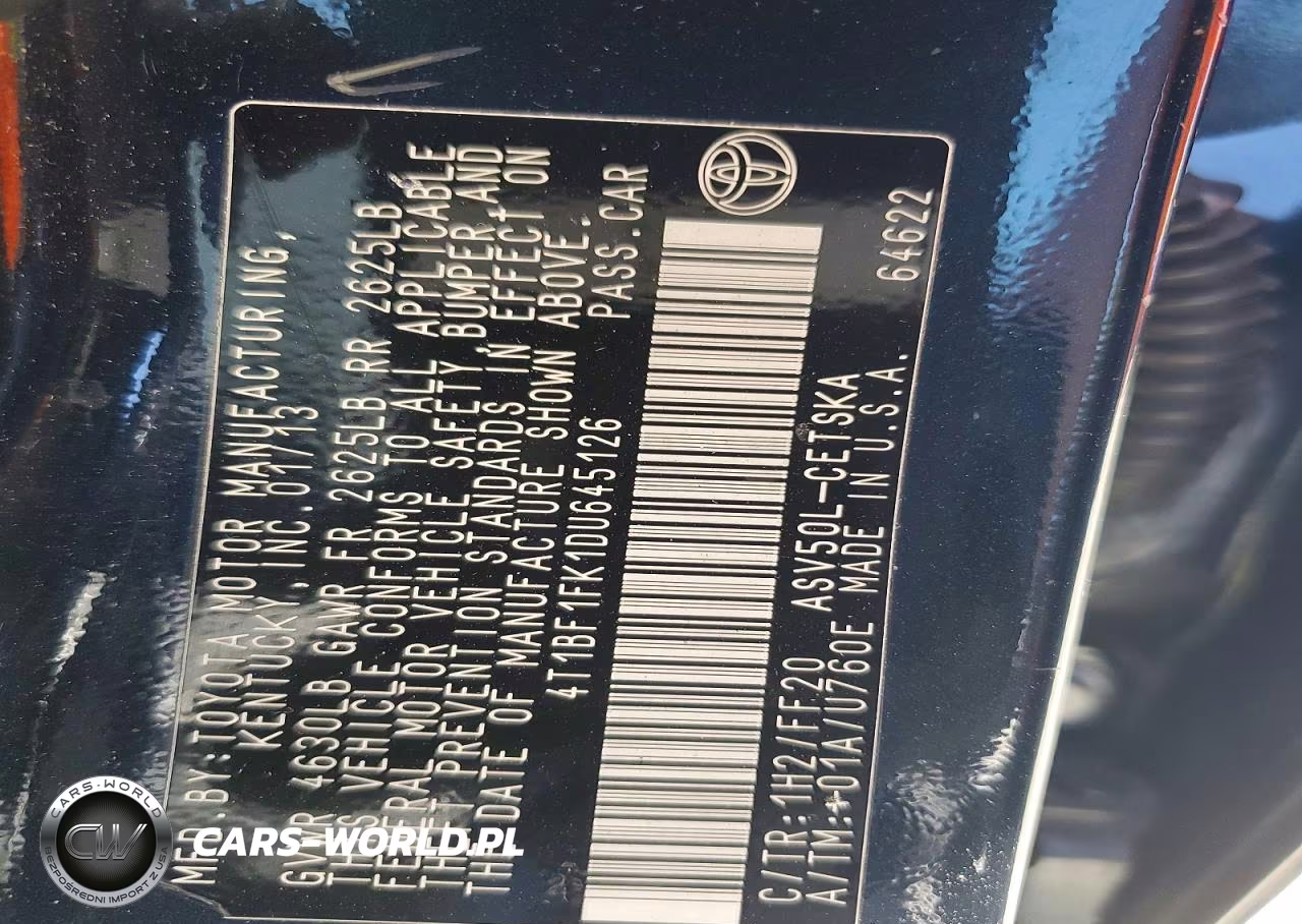 2013 Toyota Camry Se VIN:4T1BF1FK1DU645126 - 12