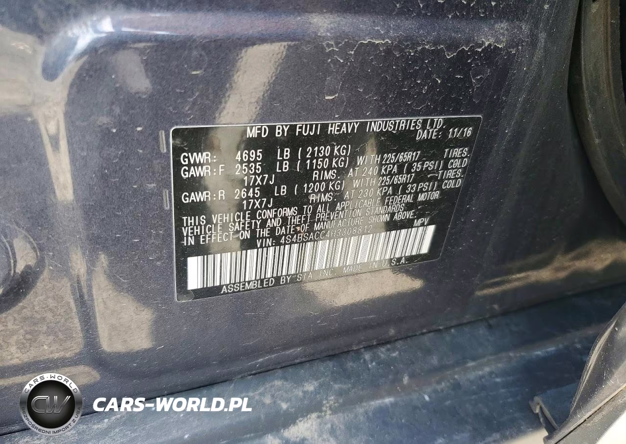 2017 Subaru Outback 2.5I Premium VIN:4S4BSACC4H3308812 - 12