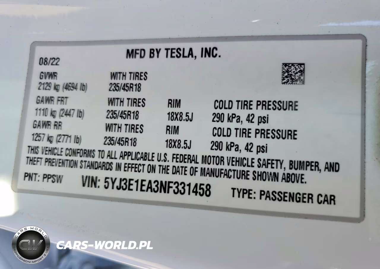 2022 Tesla Model 3 VIN:5YJ3E1EA3NF331458 - 12