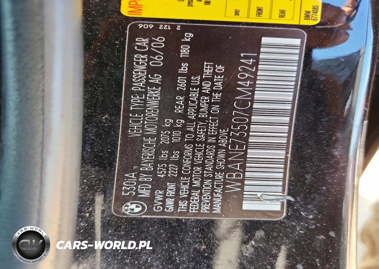 2007 BMW 5 Series VIN:WBANE73507CM49241 - 12