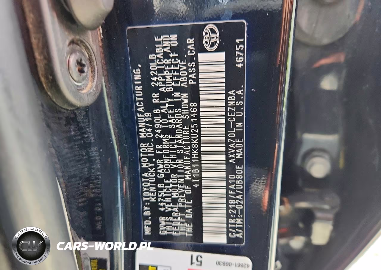 2019 Toyota Camry Le VIN:4T1B11HK8KU251468 - 12