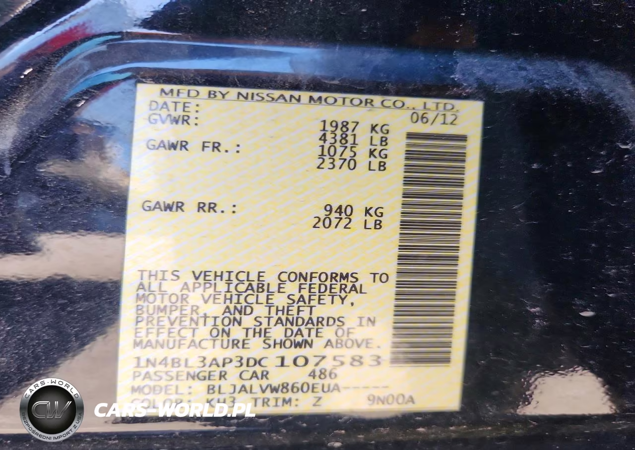 NISSAN ALTIMA 3.5 VIN:1N4BL3AP3DC107583 - 12