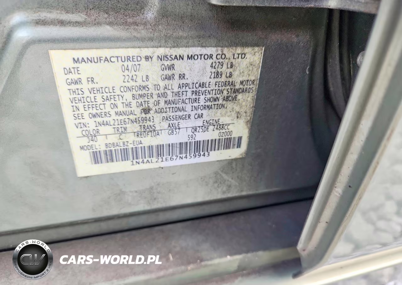 2007 Nissan Altima 2.5 VIN:1N4AL21E67N459943 - 12