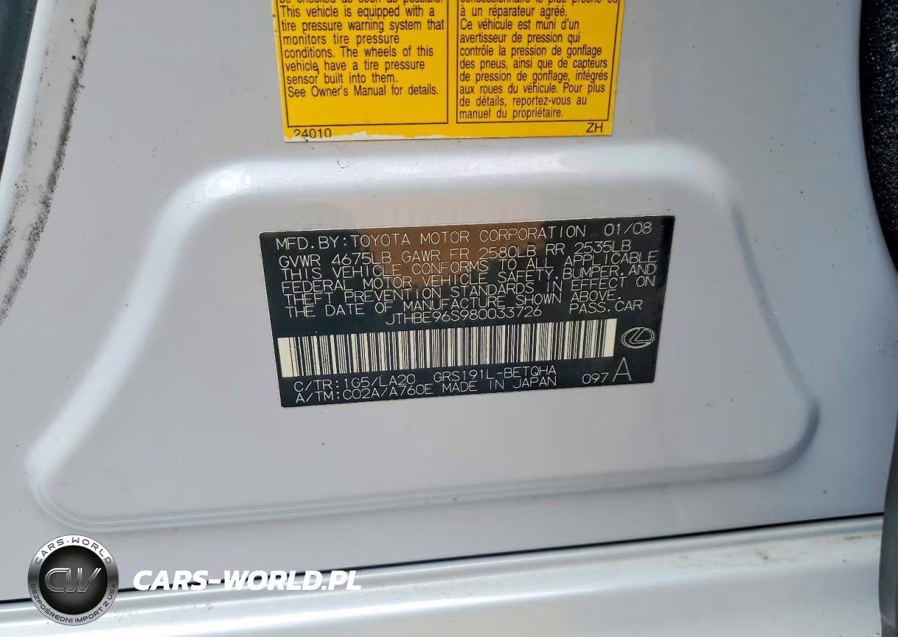 2008 Lexus Gs 350 VIN:JTHBE96S980033726 - 12