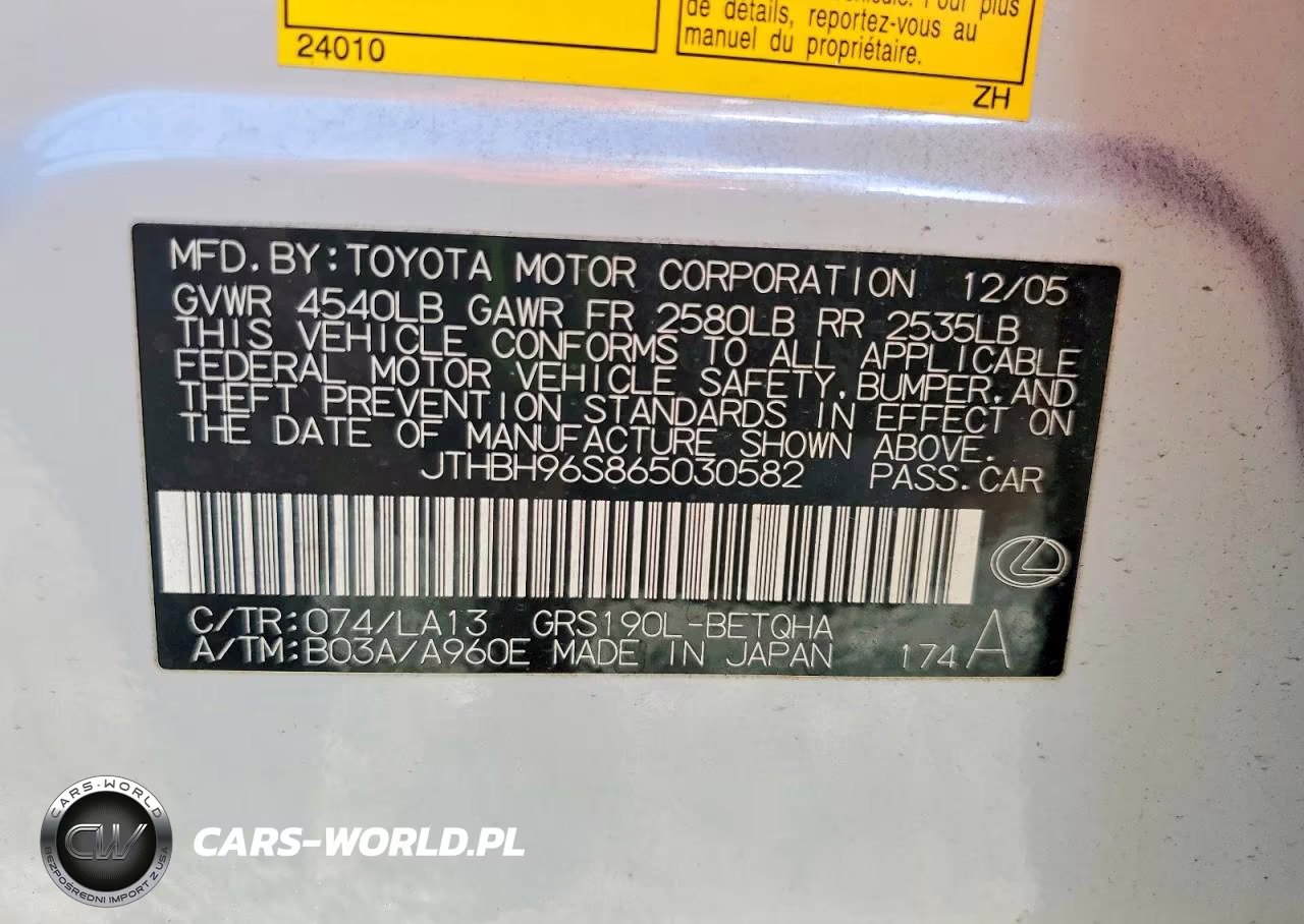 2006 Lexus Gs 300 VIN:JTHBH96S865030582 - 12