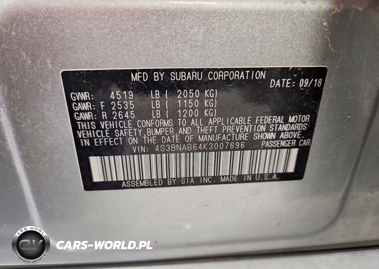 2019 Subaru Legacy 2.5I VIN:4S3BNAB64K3007696 - 13