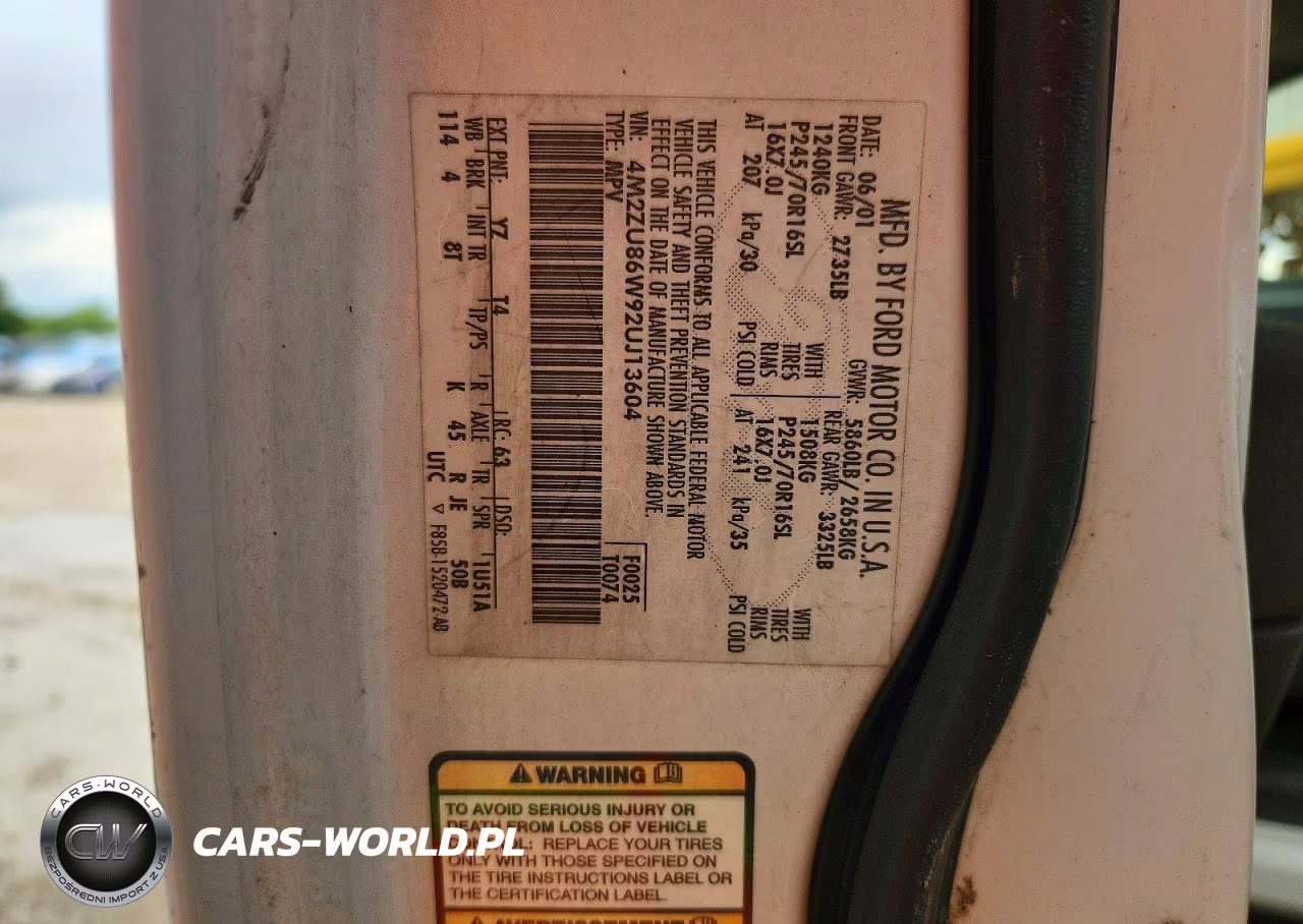 2002 Mercury Mountaineer VIN:4M2ZU86W92UJ13604 - 13
