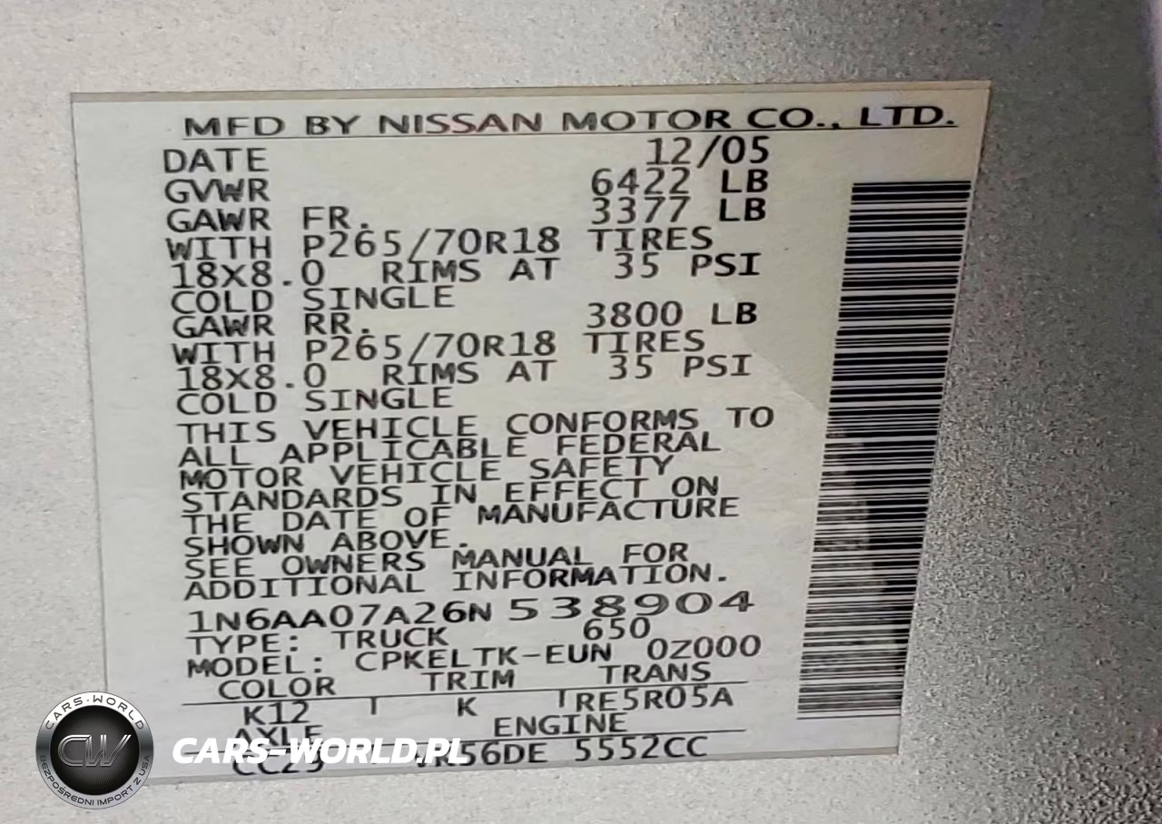 2006 Nissan Titan Xe VIN:1N6AA07A26N538904 - 13